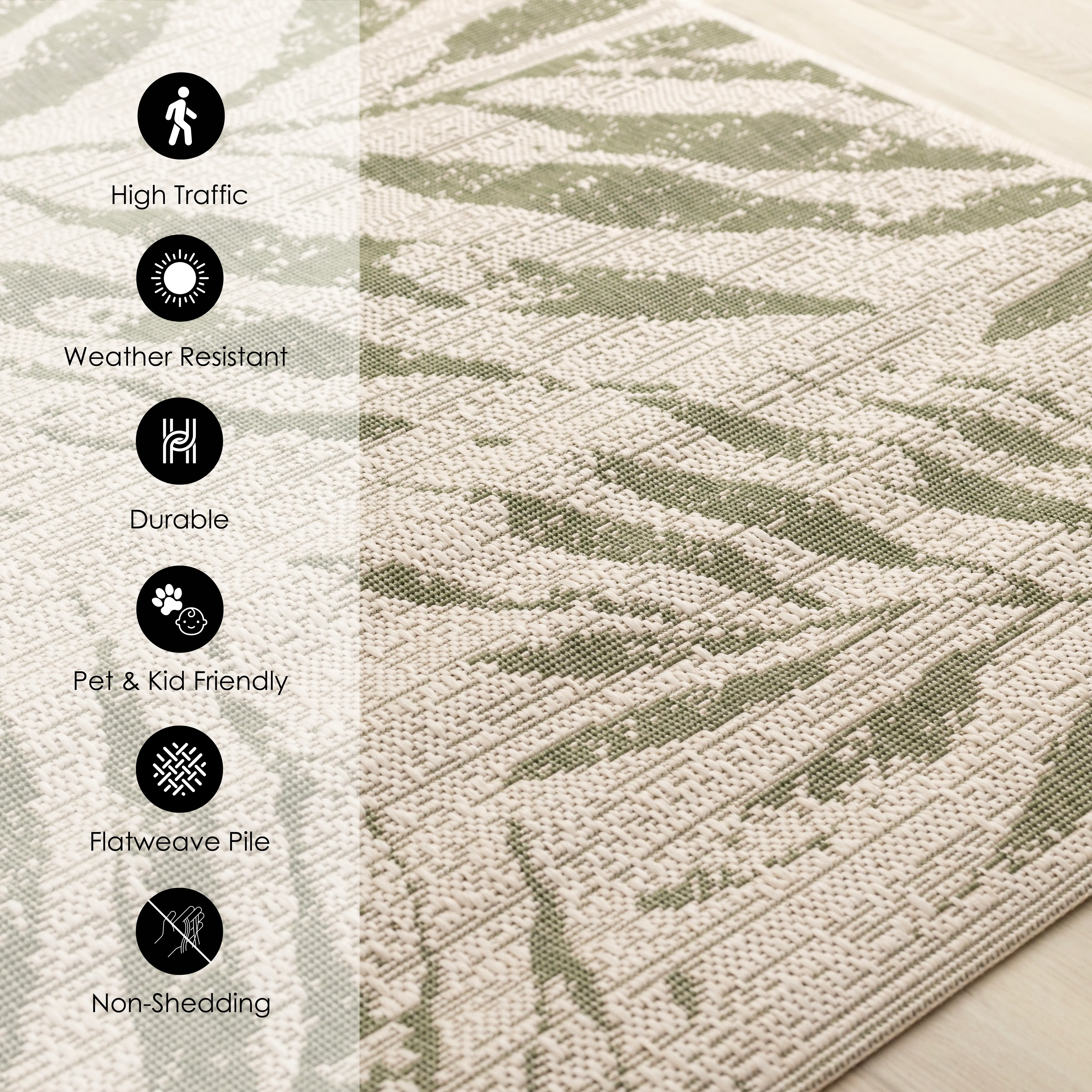 Jasper 5 x 8 Green and Cream Botanical Outdoor Area Rug-3