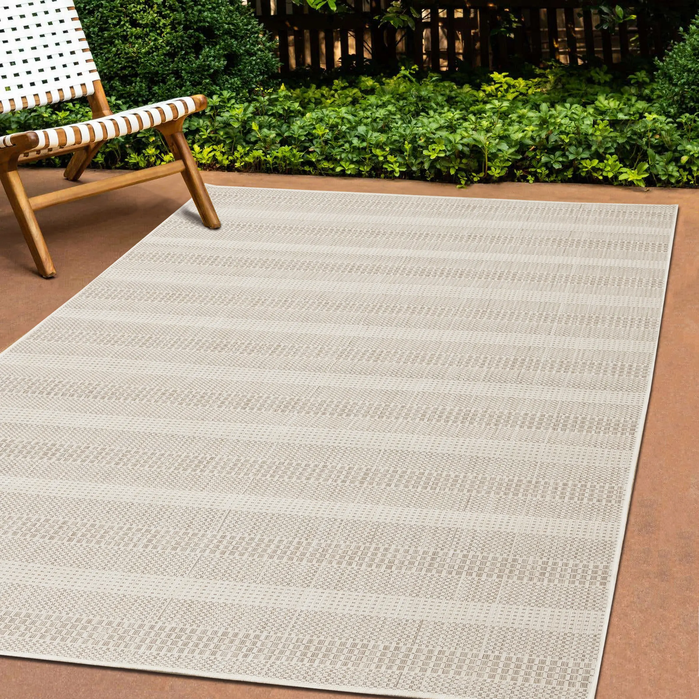 Canopy 6 x 9 Beige Striped Outdoor Area Rug-2