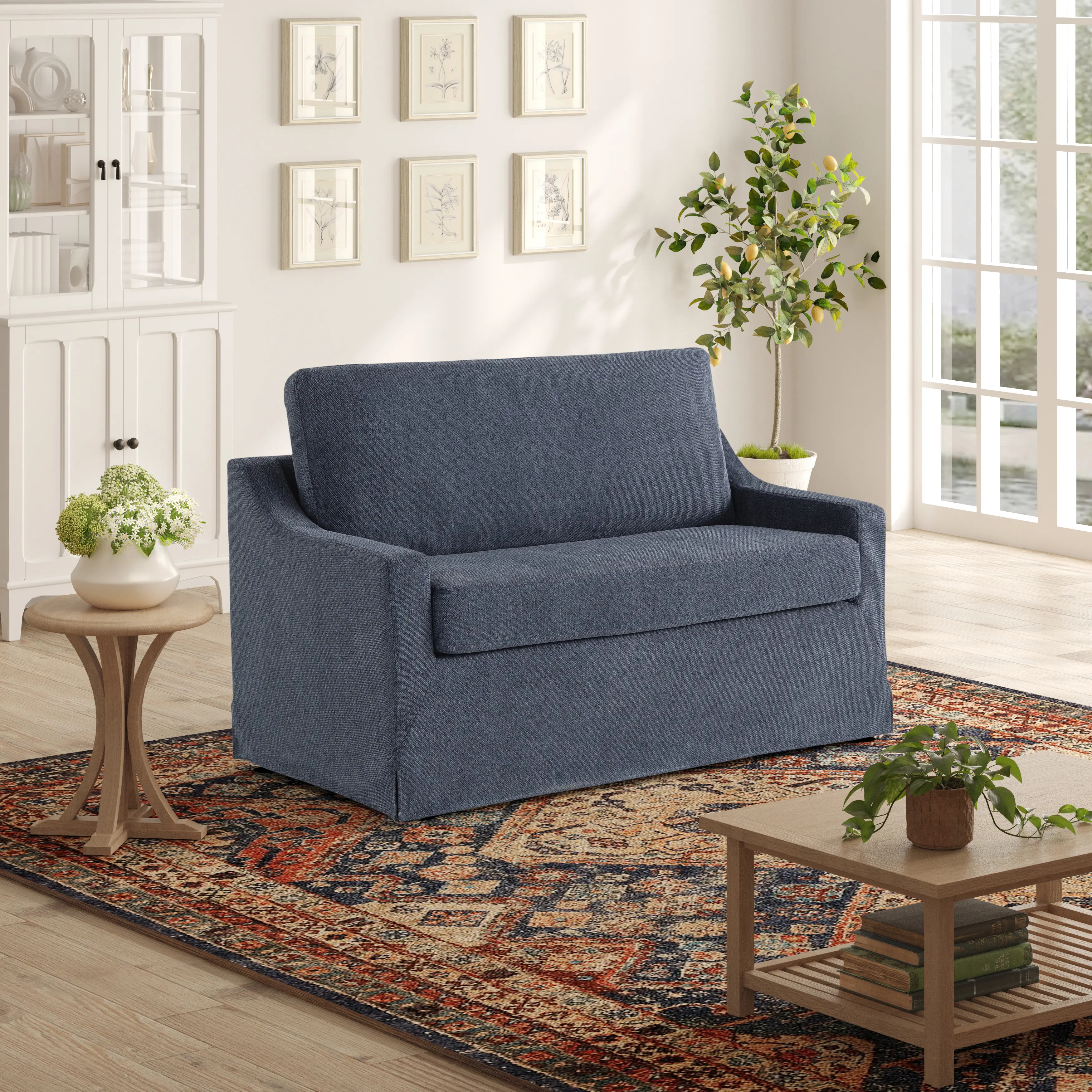 114A063NVY Serta Alex Navy Blue Loveseat Twin Pull-Out Sleeper-1