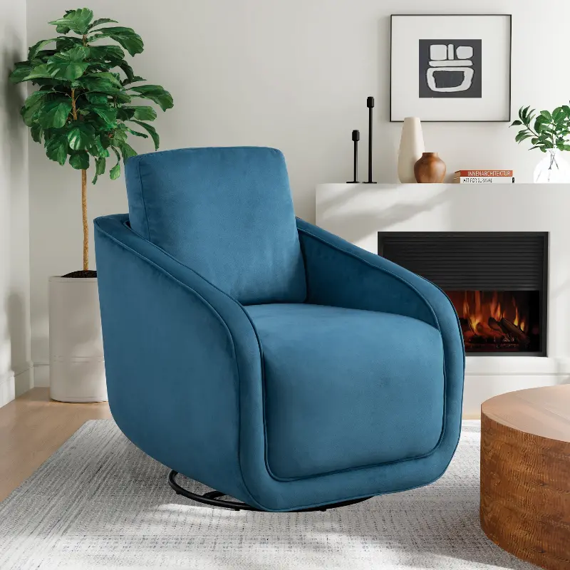 Eliza Blue Velvet Swivel Accent Chair