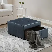 510A016NVY Mattie Navy Blue Faux Leather Storage Ottoman