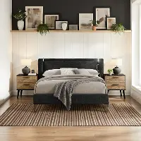 31KA008BLK-SET Hanna Black Upholstered Wingback King Bed