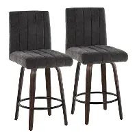 B26-HANKFB-GRTZQ2 BNBK2 Hank 26  Black and Walnut Swivel Counter Stools - Set of 2