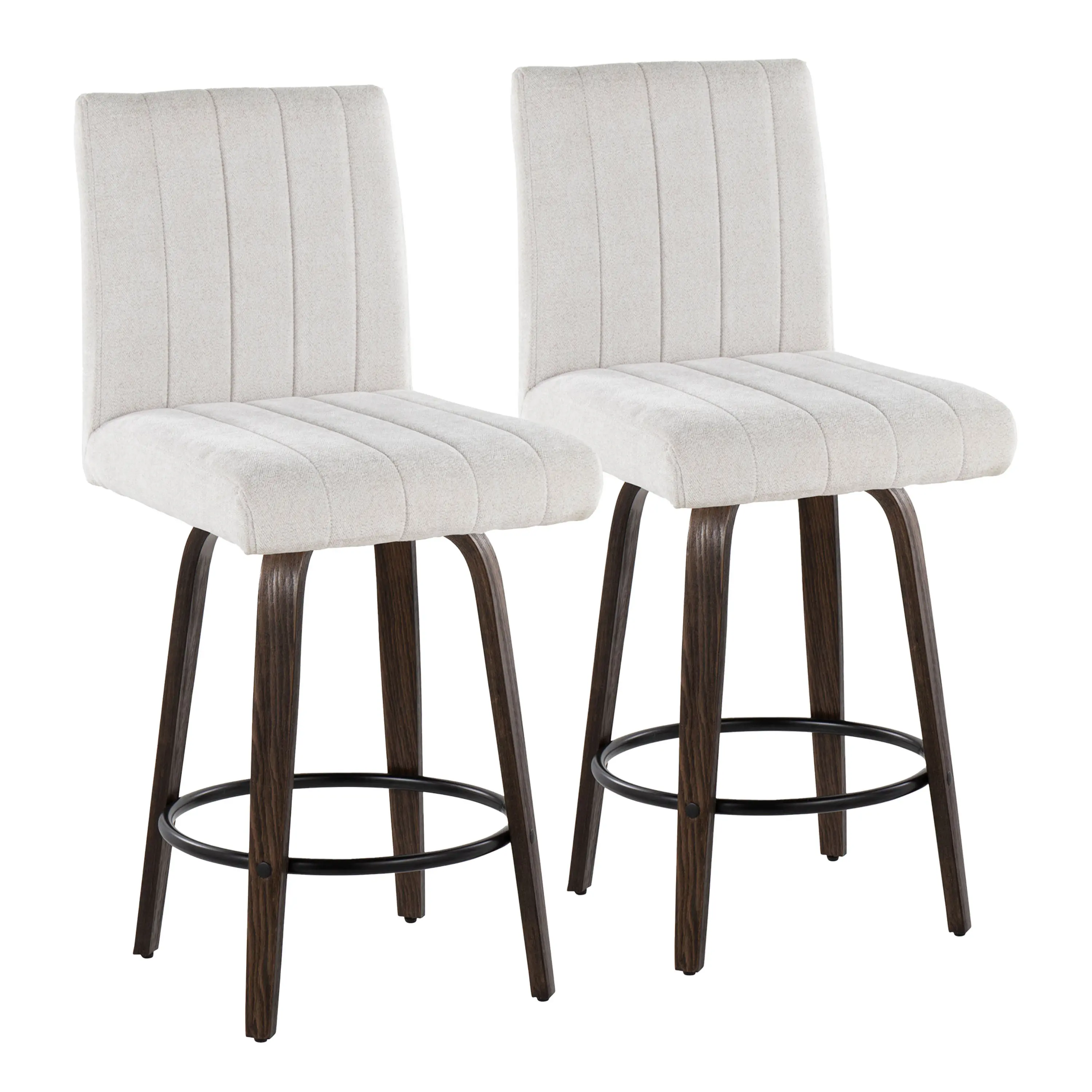 B26-HANKFB-GRTZQ2 BNLGY2 Hank 26  Light Gray and Walnut Swivel Counter Stools - Set of 2-1