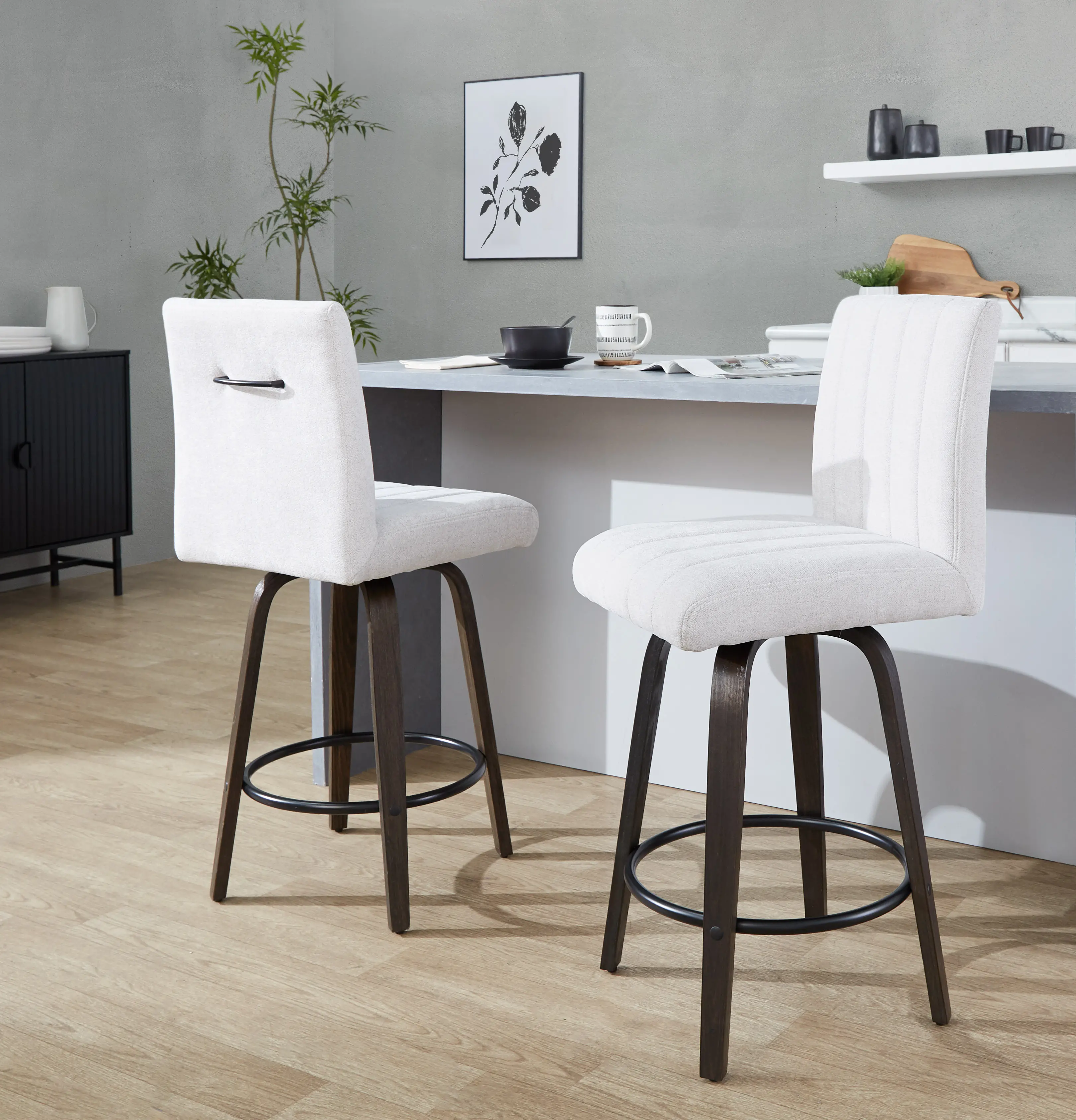 B26-HANKFB-GRTZQ2 BNLGY2 Hank 26  Light Gray and Walnut Swivel Counter Stools - Set of 2-2