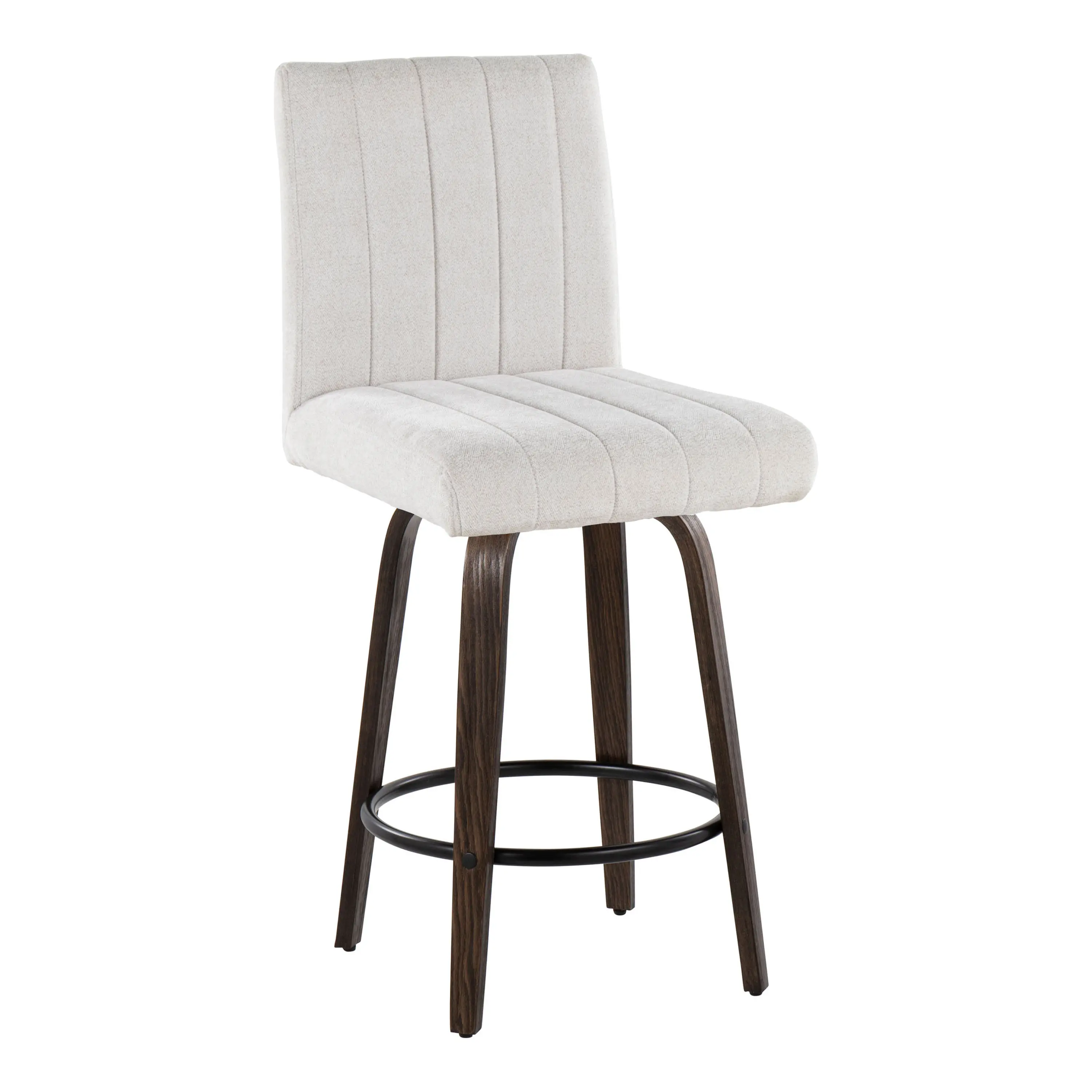 B26-HANKFB-GRTZQ2 BNLGY2 Hank 26  Light Gray and Walnut Swivel Counter Stools - Set of 2-4
