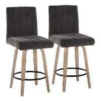 B26-HANKFB-GRTZQ2 WWBK2 Hank 26  Black and Whitewashed Swivel Counter Stools - Set of 2