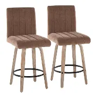 B26-HANKFB-GRTZQ2 WWBN2 Hank 26  Brown and Whitewashed Swivel Counter Stools - Set of 2