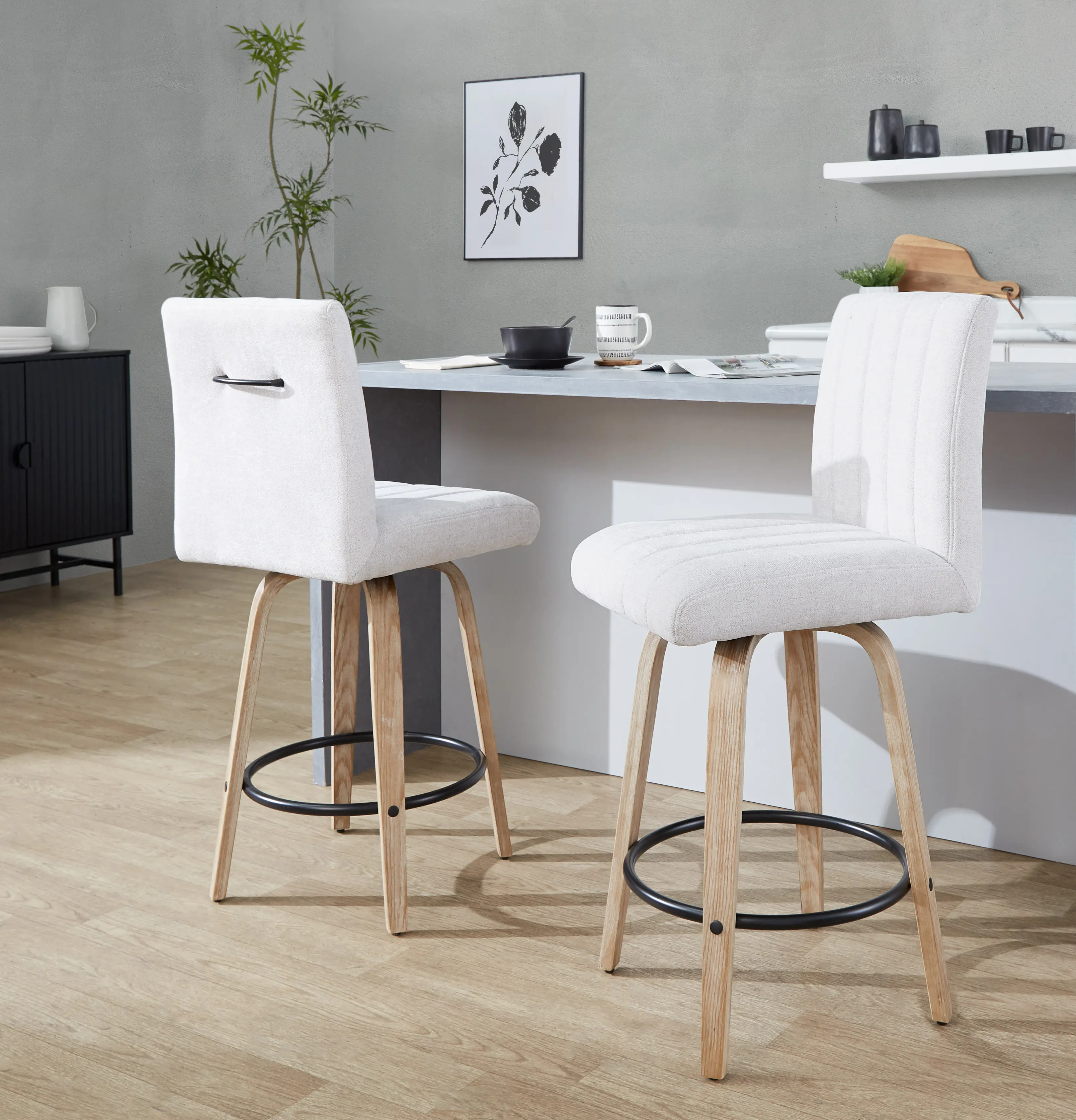 B26-HANKFB-GRTZQ2 WWLGY2 Hank 26  Light Gray and Whitewashed Swivel Counter Stools - Set of 2-2