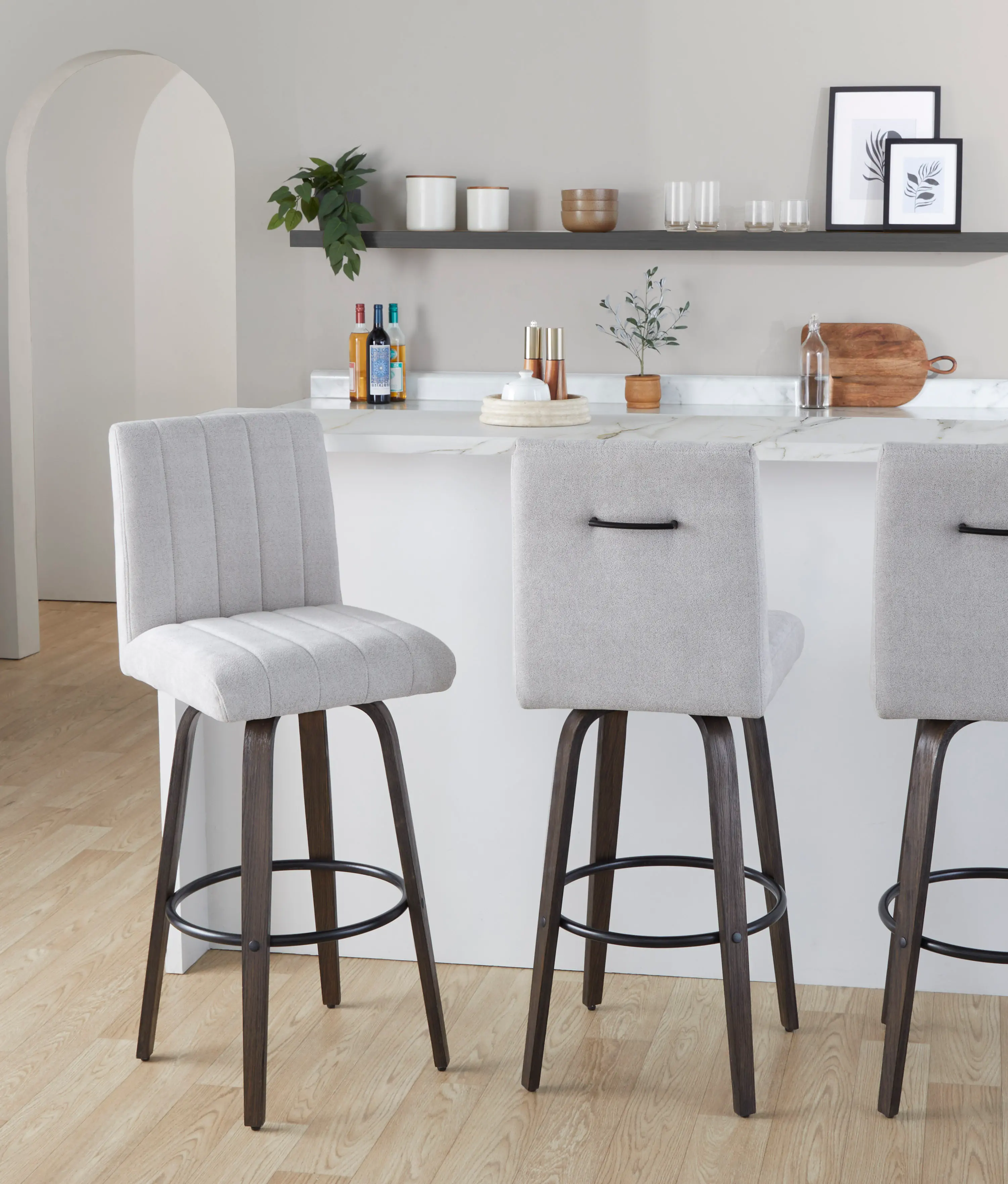 B30-HANKFB-GRTZQ2 BNLGY2 Hank 30  Light Gray and Walnut Swivel Barstools - Set of 2-2
