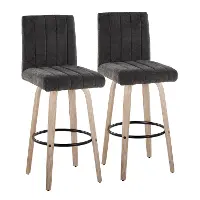 B30-HANKFB-GRTZQ2 WWBK2 Hank 30  Black and Whitewashed Swivel Barstools - Set of 2