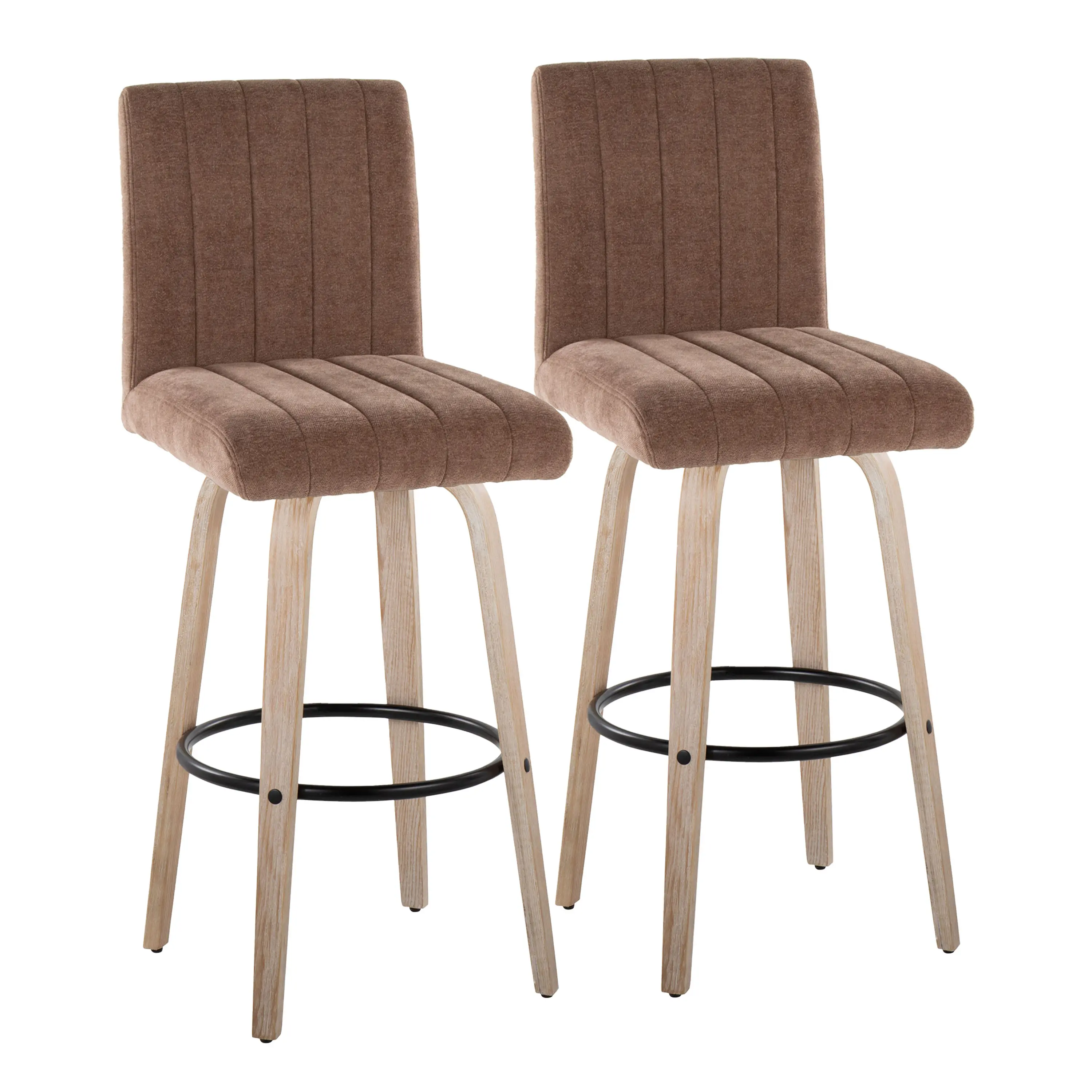 B30-HANKFB-GRTZQ2 WWBN2 Hank 30  Brown and Whitewashed Swivel Barstools - Set of 2-1