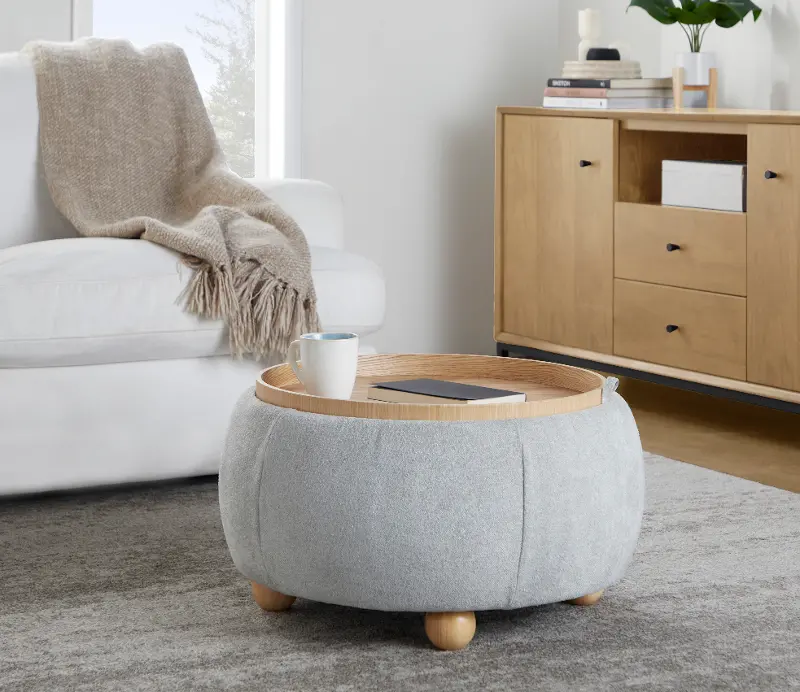 Tray Gray Pouf Storage Ottoman