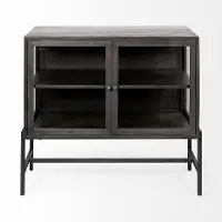 Arelius Black-Brown Glass Door Accent Cabinet