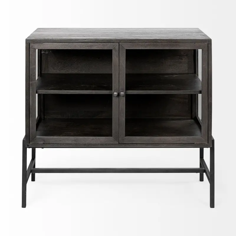 Arelius Black-Brown Glass Door Accent Cabinet