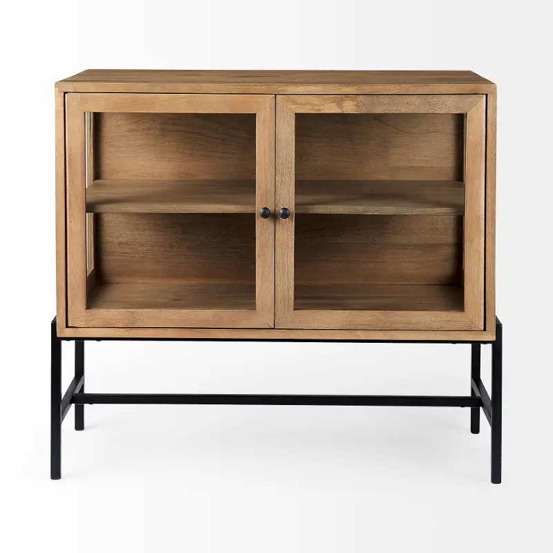 Arelius Light Brown Glass Door Accent Cabinet