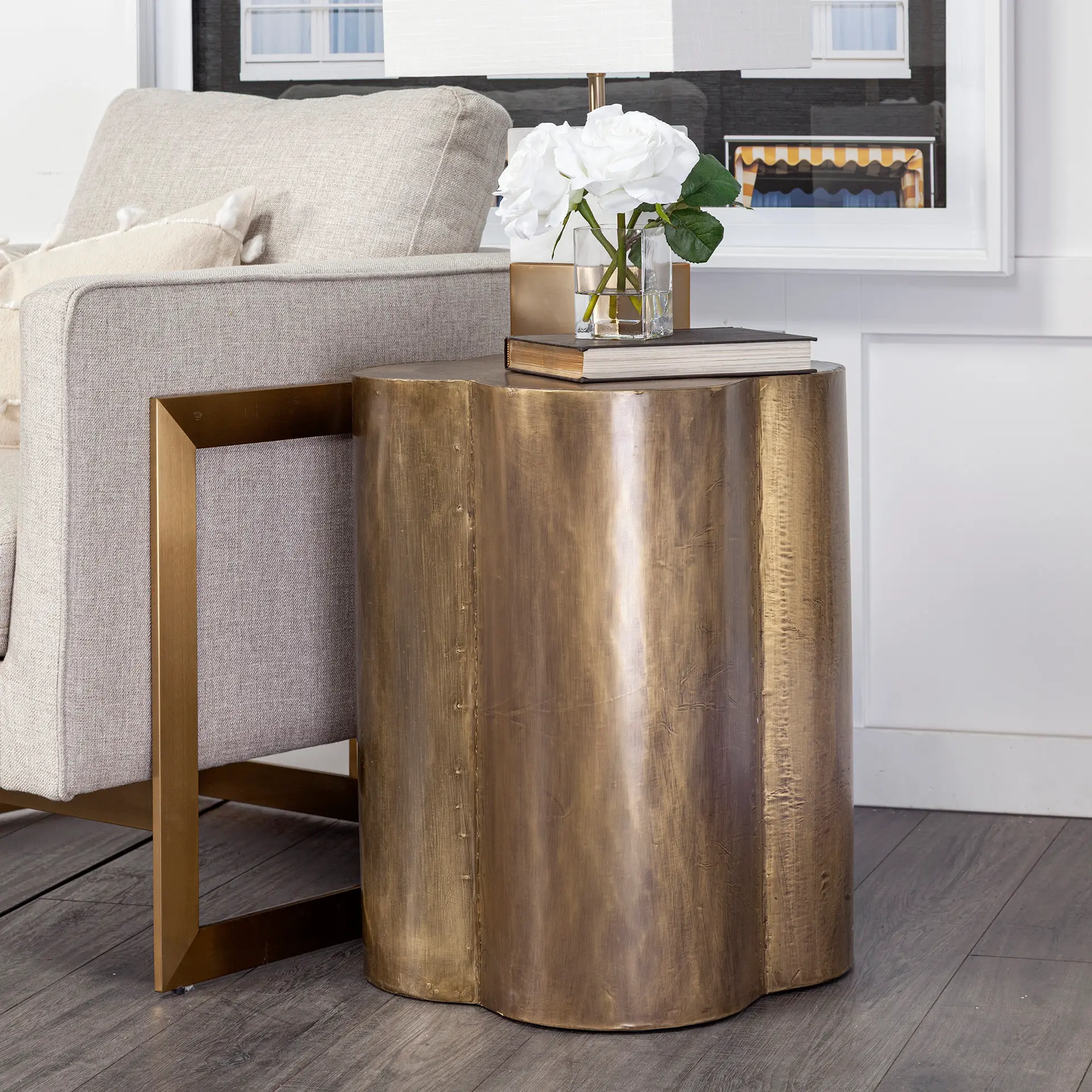 Quatrefoil 18  Gold Flower Accent Table-1