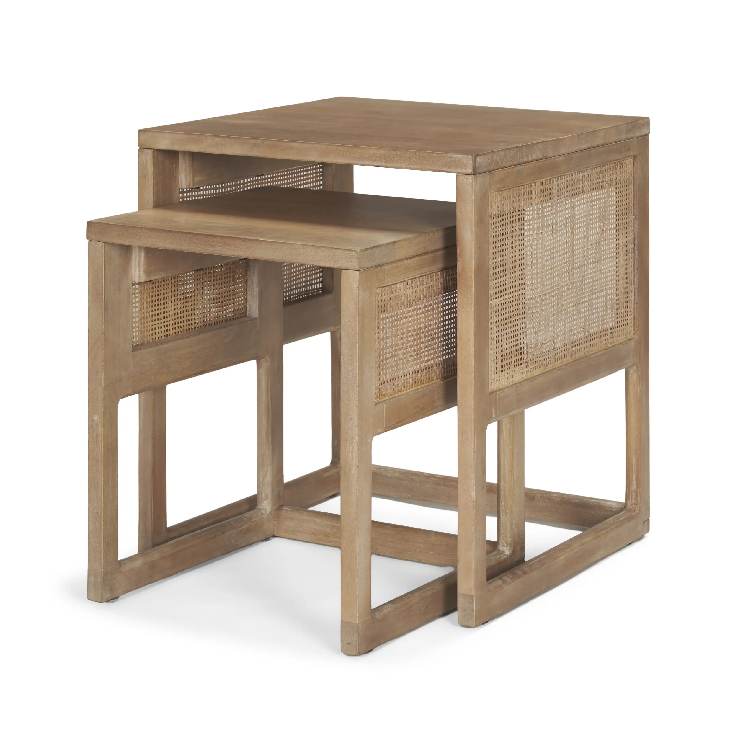 Grier Light Brown Cane Nesting Accent Tables-1
