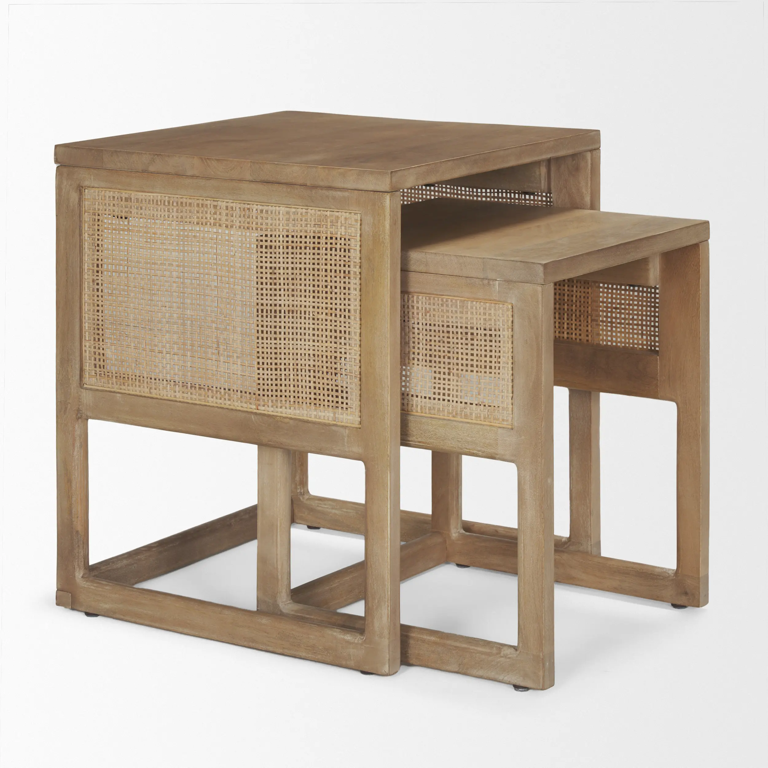 Grier Light Brown Cane Nesting Accent Tables-5