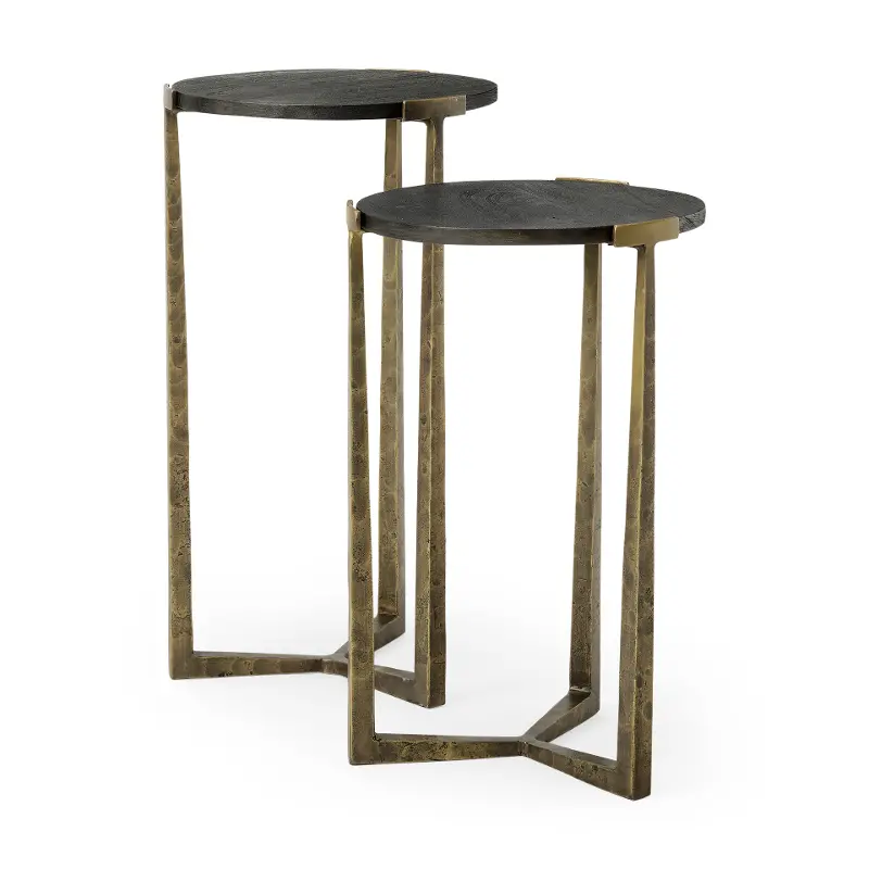 Atticus Black Wood and Antiqued Gold Nesting Tables