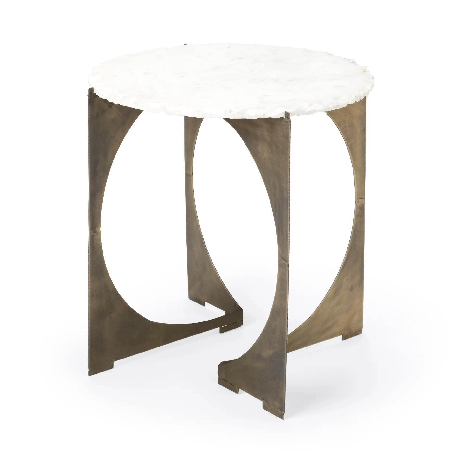 Reinhold White Marble and Gold Metal End Table-3