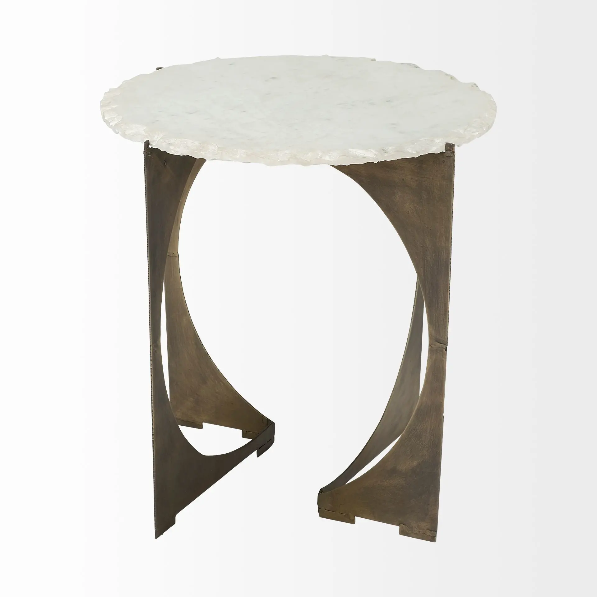 Reinhold White Marble and Gold Metal End Table-4