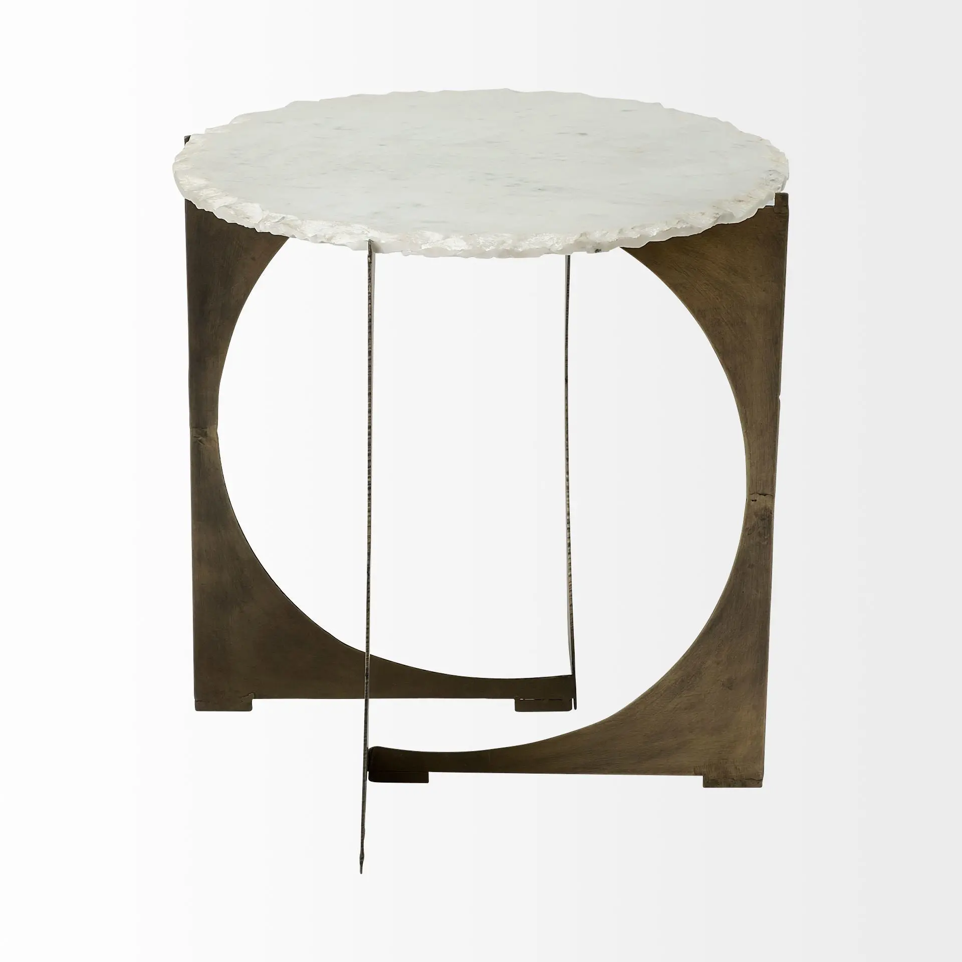 Reinhold White Marble and Gold Metal End Table-5