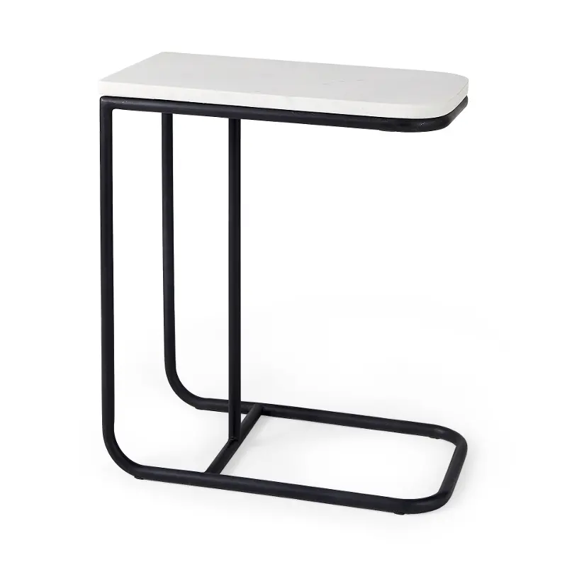 Kyra White Marble and Black Iron Chairside Table