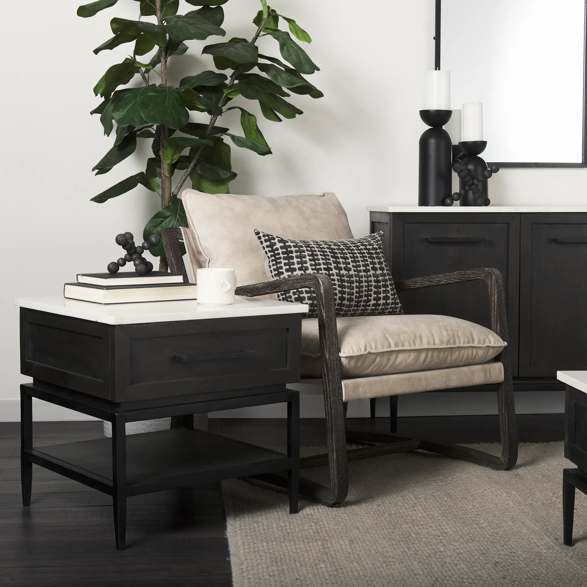 Divina Black and Marble Side Table-1