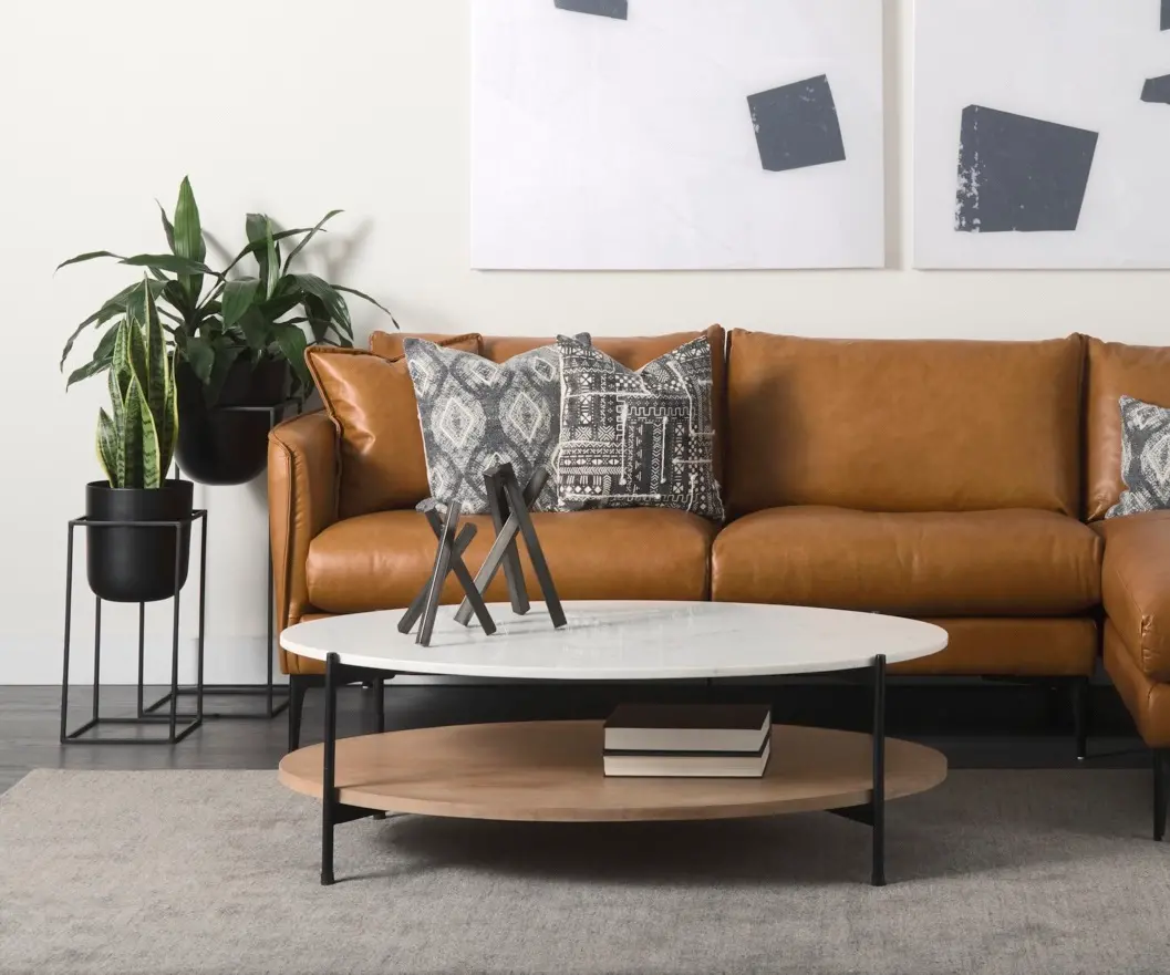 Larkin White Marble and Light Brown Coffee Table-1