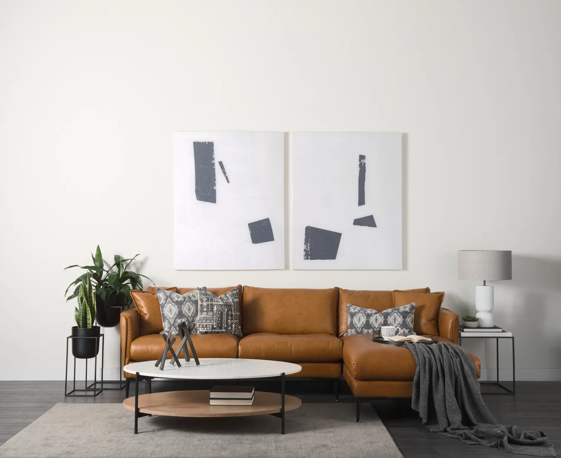 Larkin White Marble and Light Brown Coffee Table-2