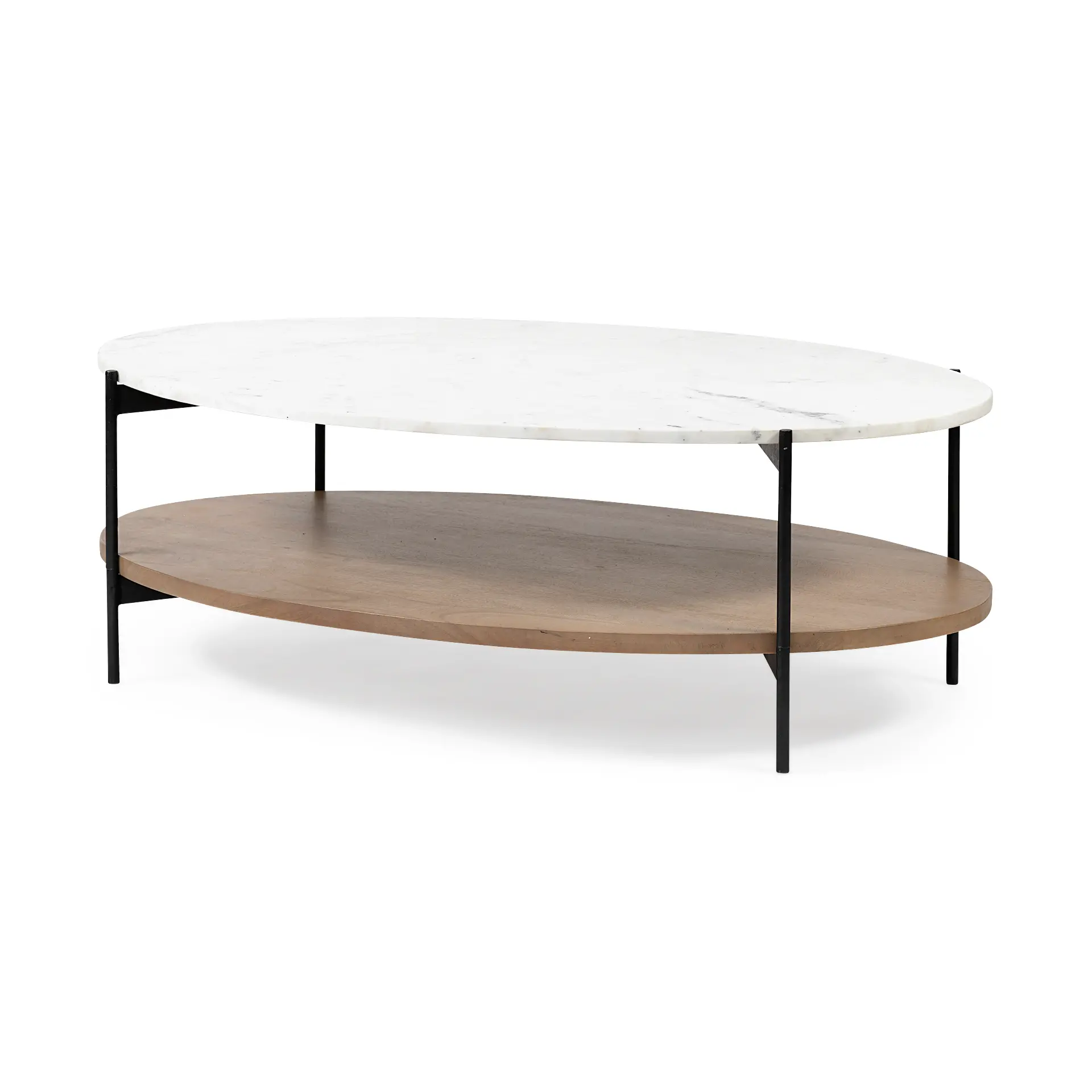Larkin White Marble and Light Brown Coffee Table-4