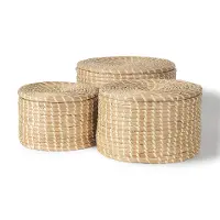Kailini Nesting Seagrass & Palm Leaf Boxes with Lids, Set of 3