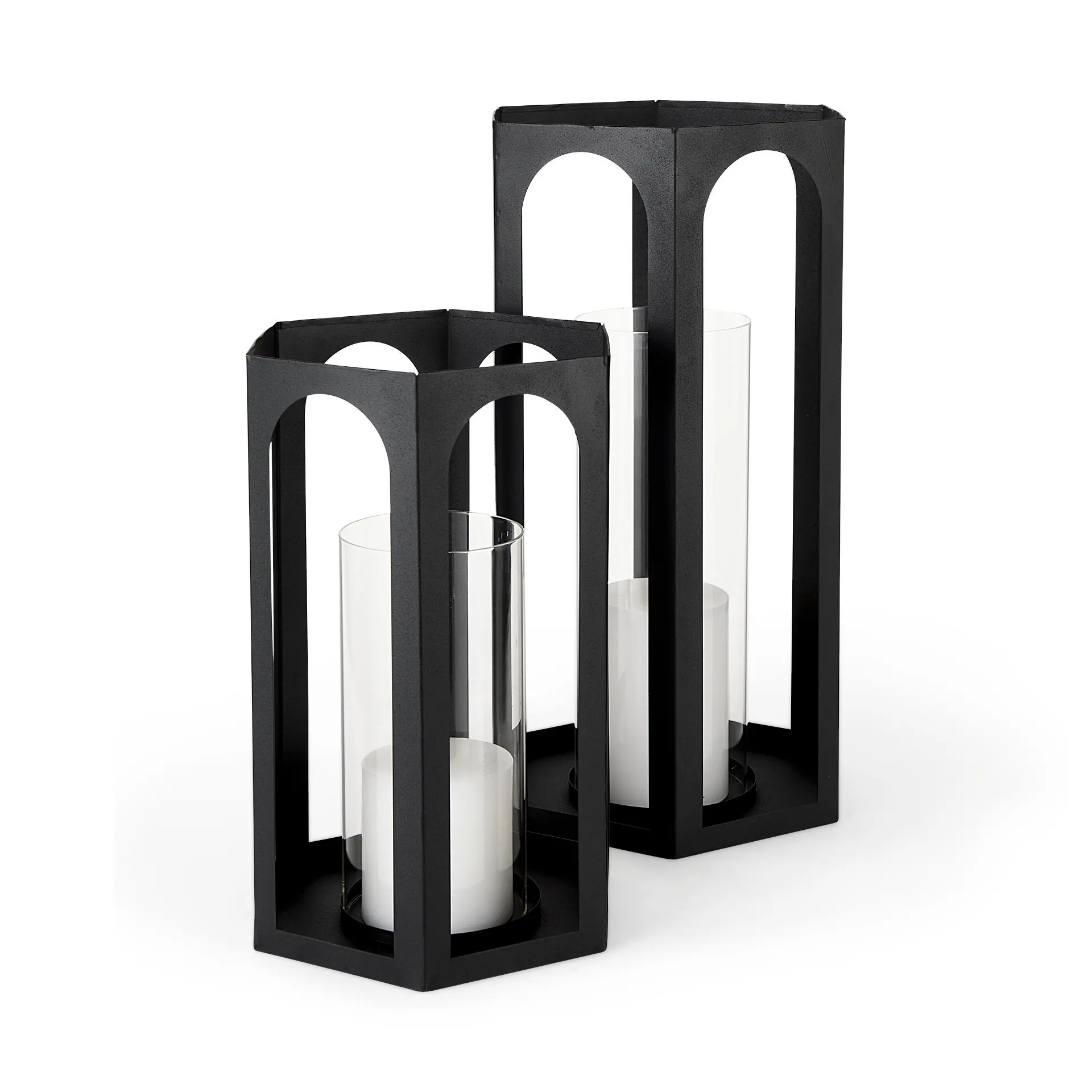 Balley Set of Two Matte Black Metal Candle Holder Lanterns-1
