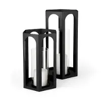 Balley Set of Two Matte Black Metal Candle Holder Lanterns