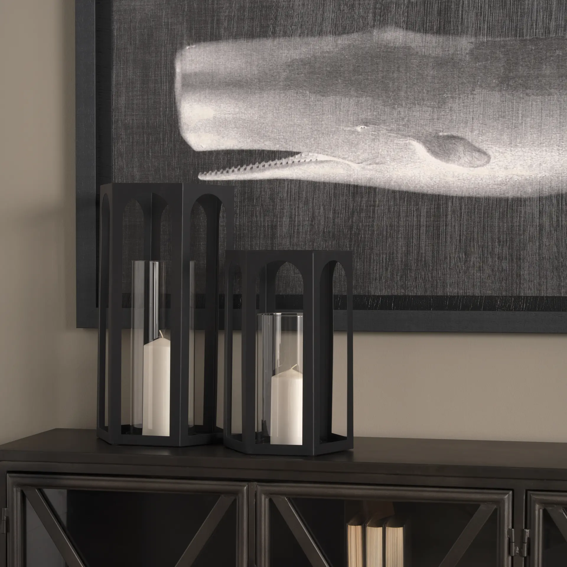 Balley Set of Two Matte Black Metal Candle Holder Lanterns-2