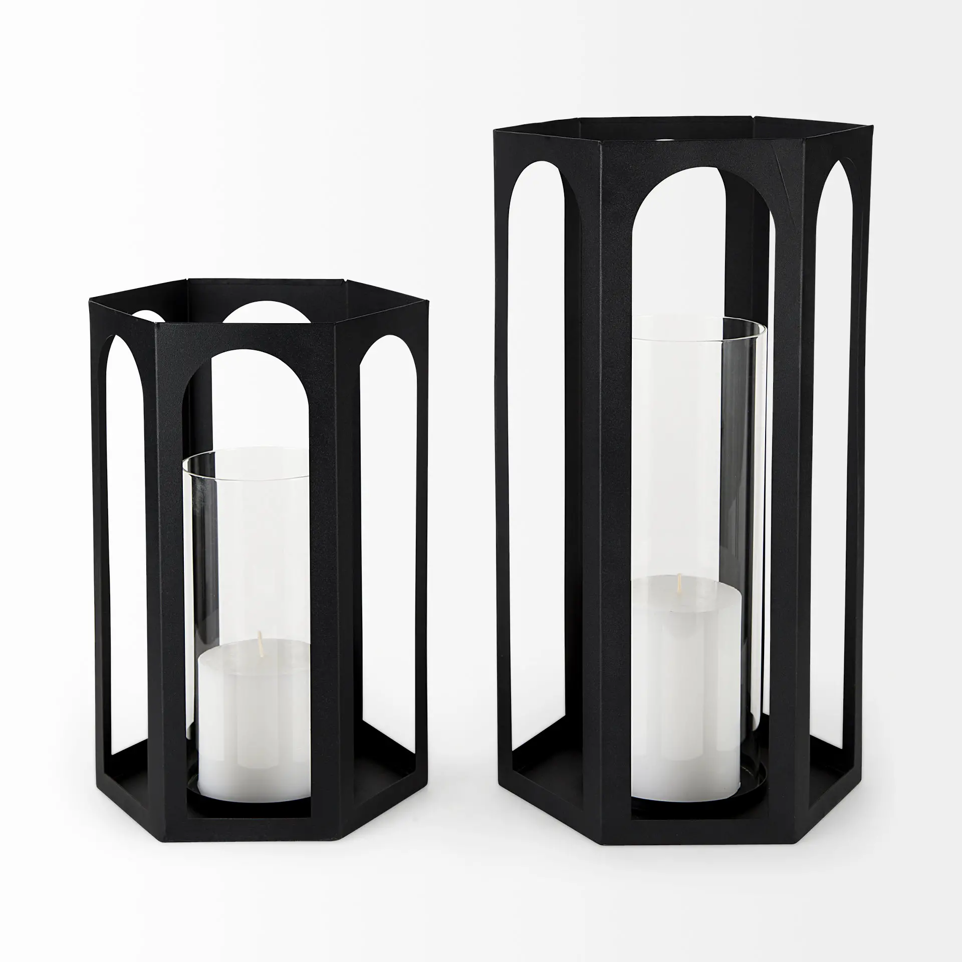 Balley Set of Two Matte Black Metal Candle Holder Lanterns-3