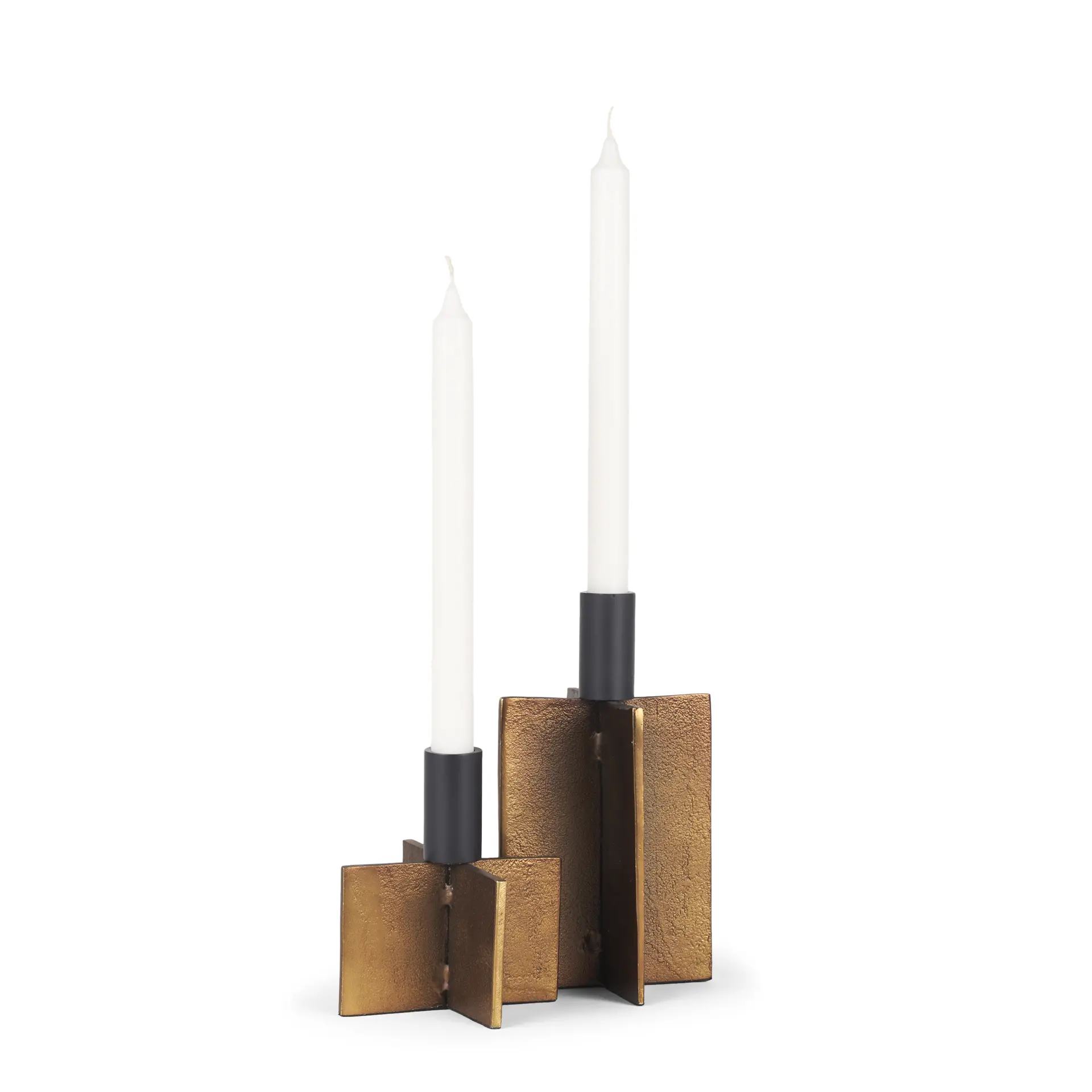 Pia Antiqued Gold Metal Taper Candle Holders, Set of 2-1