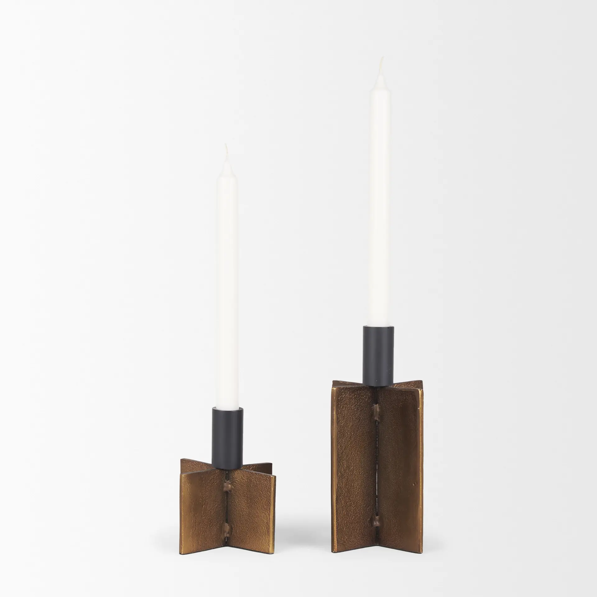 Pia Antiqued Gold Metal Taper Candle Holders, Set of 2-3