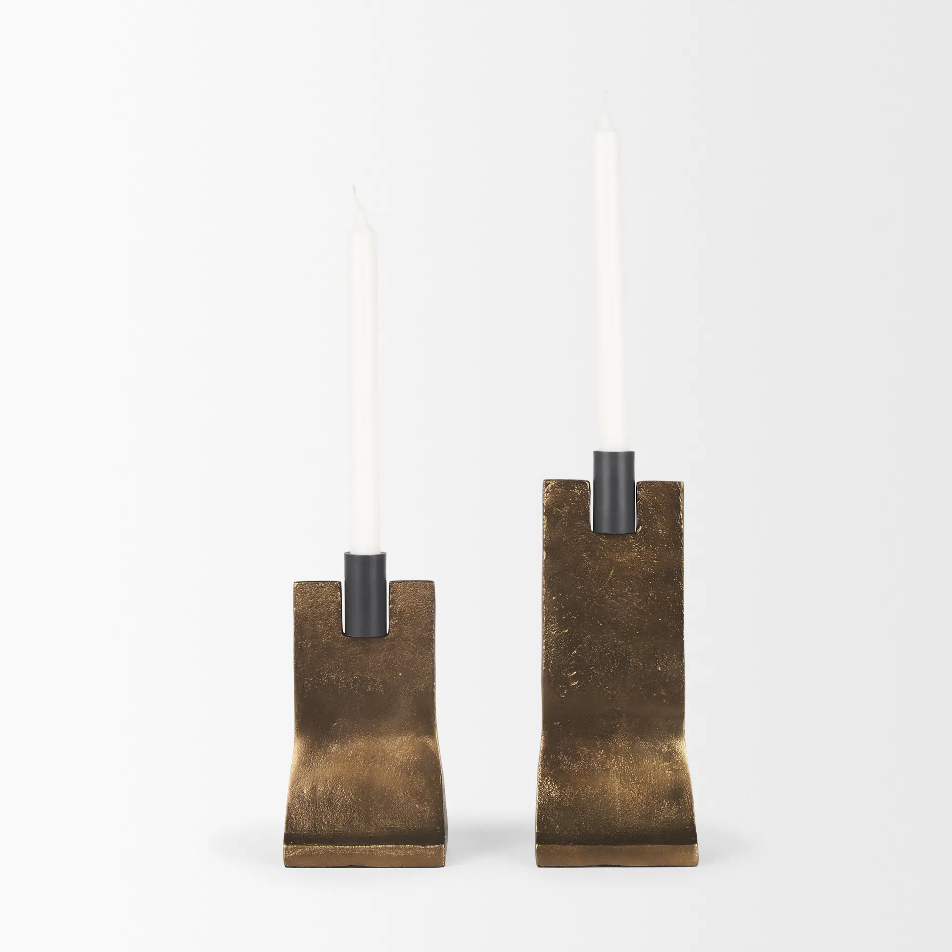 Polli Antiqued Gold Metal Taper Candleholders, Set of 2-1