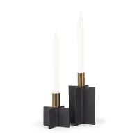Pia Matte Black Metal Taper Candle Holders, Set of 2