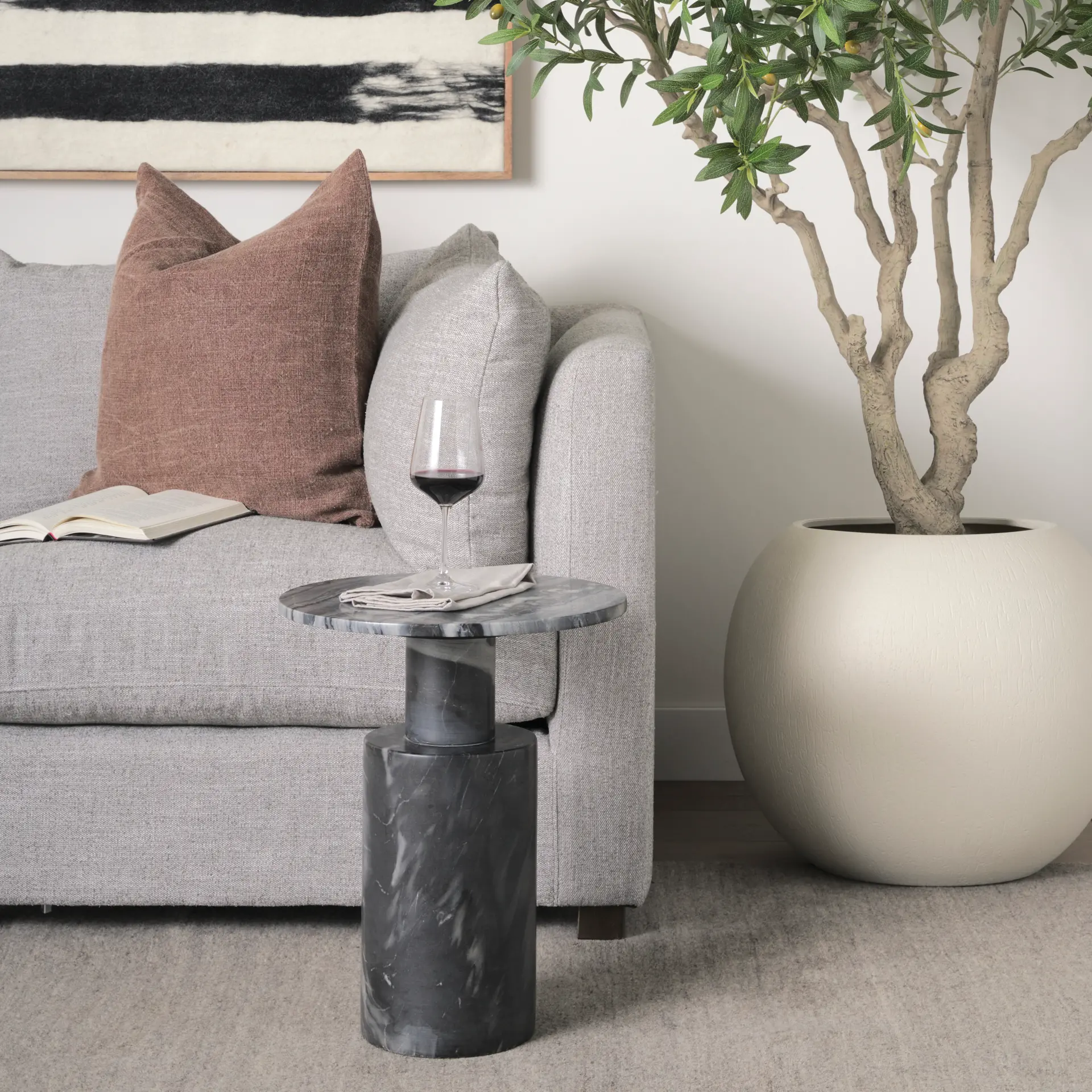 Taite Dark Gray Marble Pedestal Accent Table-1