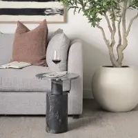 Taite Dark Gray Marble Pedestal Accent Table