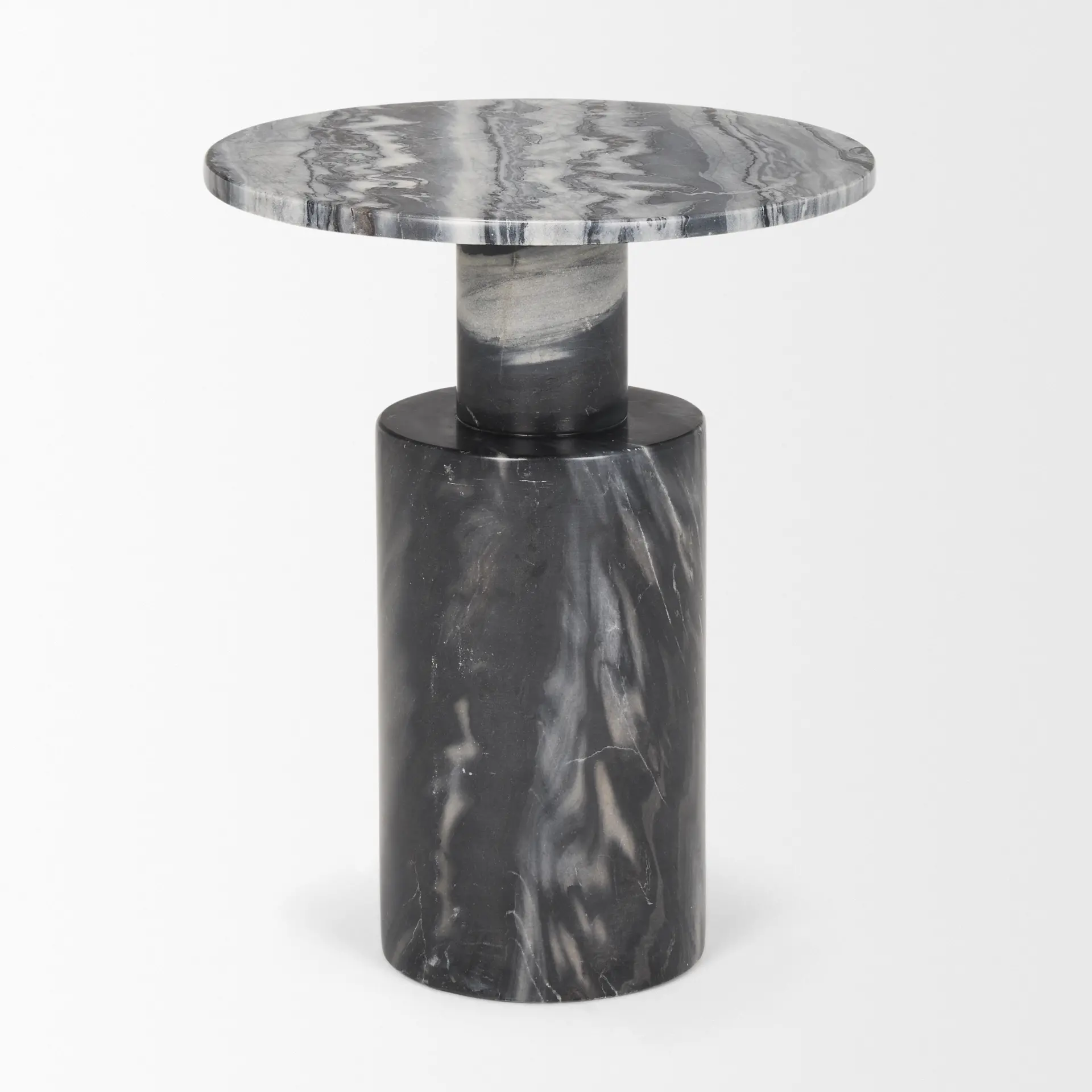 Taite Dark Gray Marble Pedestal Accent Table-4