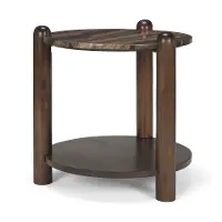 Jovia Brown Wood with Cappuccino Marble Round Side Table