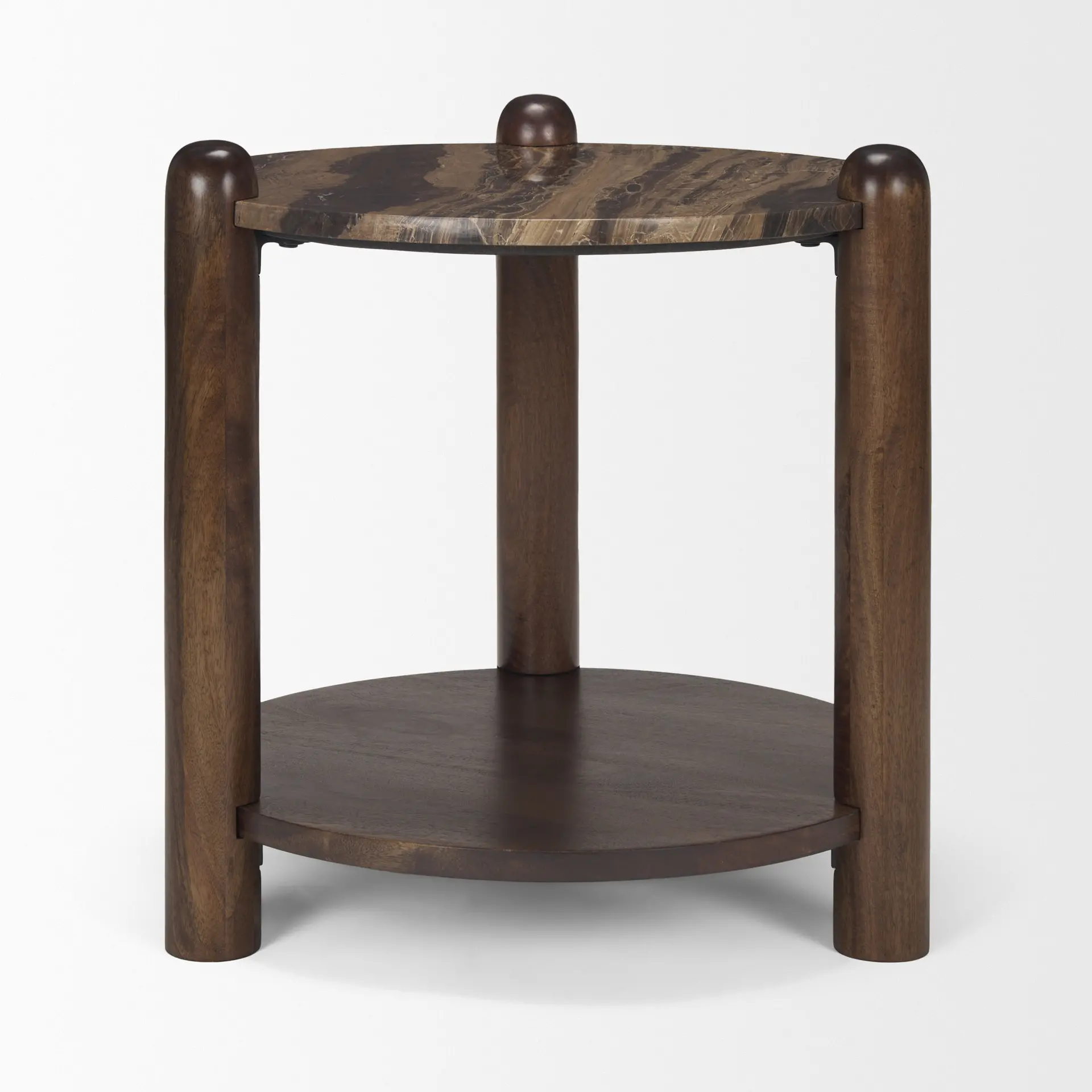 Jovia Brown Wood with Cappuccino Marble Round Side Table-3