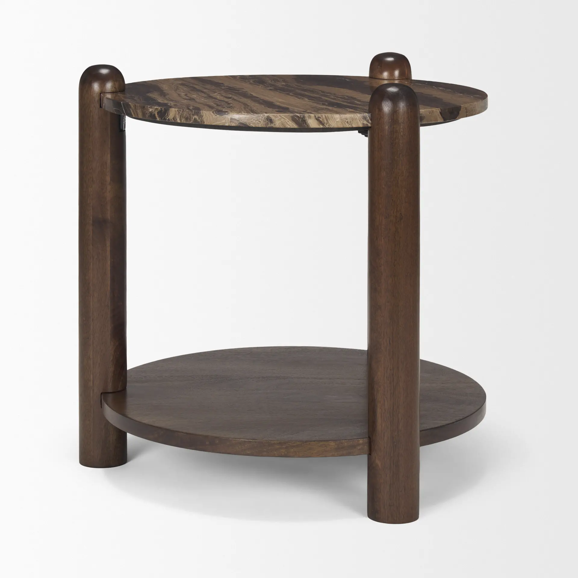 Jovia Brown Wood with Cappuccino Marble Round Side Table-4
