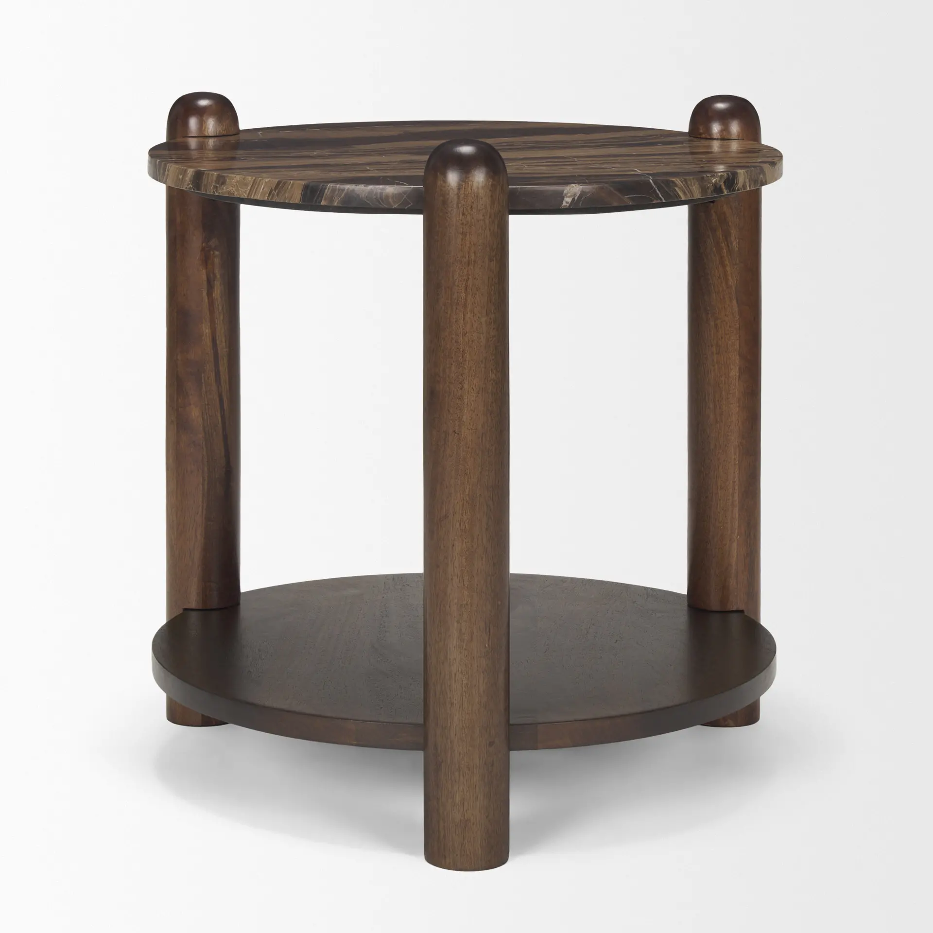 Jovia Brown Wood with Cappuccino Marble Round Side Table-5