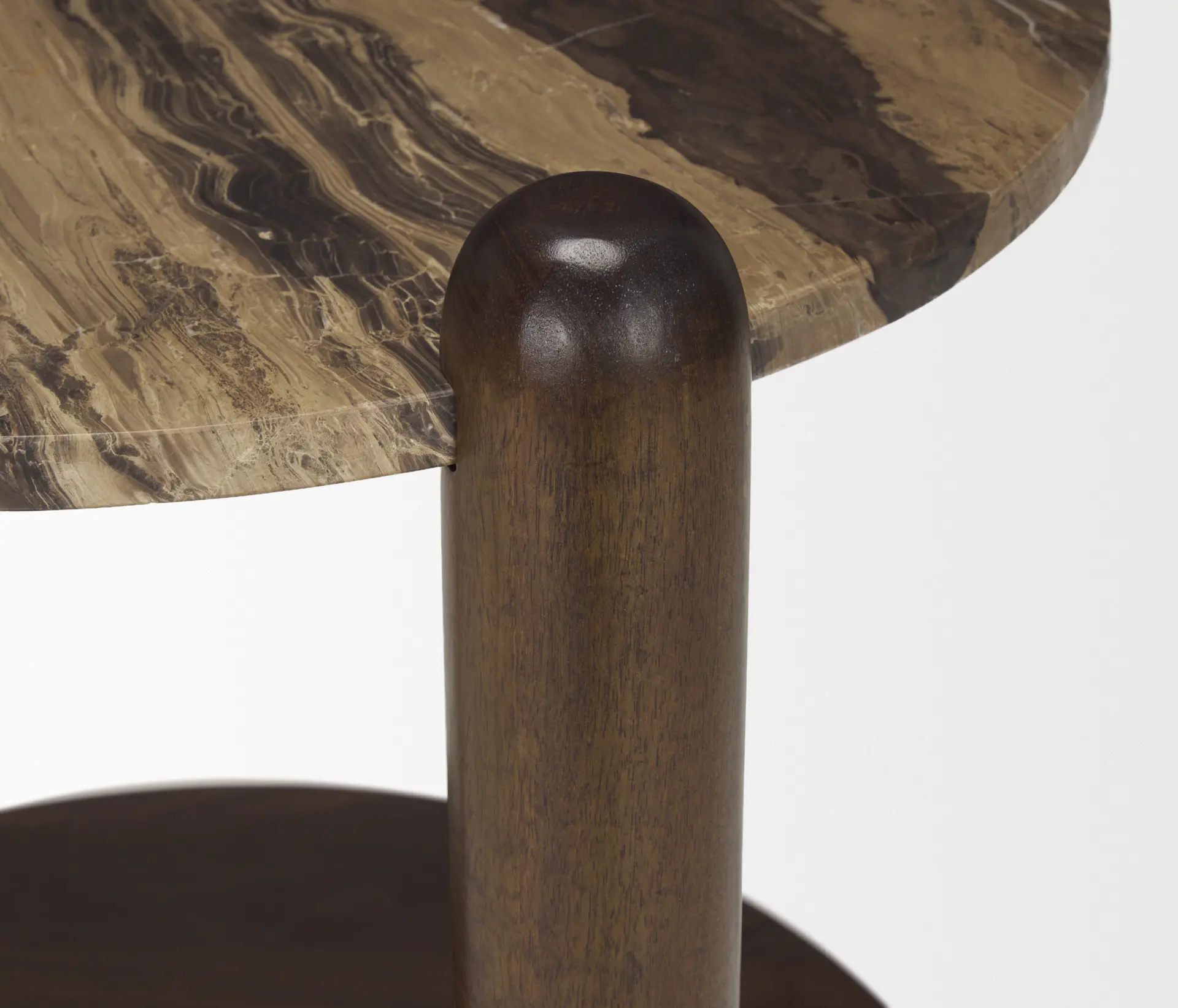 Jovia Brown Wood with Cappuccino Marble Round Side Table-7