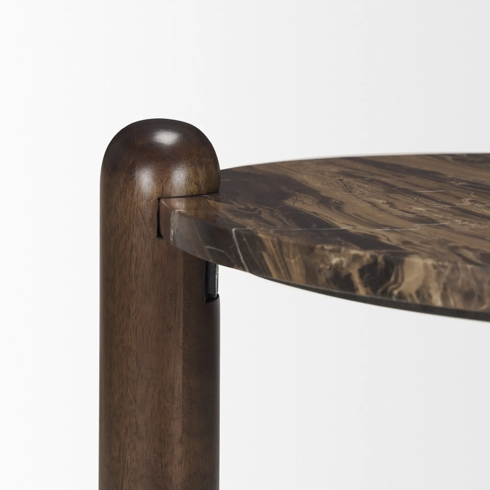 Jovia Brown Wood with Cappuccino Marble Round Side Table-8
